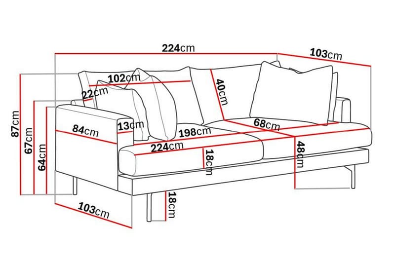 Menard 3-sits Djup Manchestersoffa - Beige - Möbler - Soffa - 3 sits soffa
