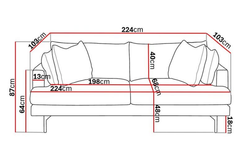 Menard 3-sits Djup Tygsoffa - Beige - Möbler - Soffa - 3 sits soffa
