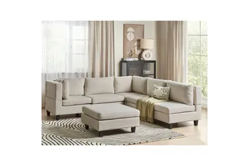 5-sits Hörnsoffa med fotpall Unstad Beige/svart, Högervänd, Polyester - Beige/svart, Högervänd, Polyester - Möbler - Soffa - Soffgrupp