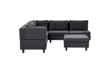 5-sits Hörnsoffa med fotpall Unstad Svart, Högervänd, Polyester - Svart, Högervänd, Polyester - Möbler - Soffa - Modulsoffa - Komplett modulsoffa