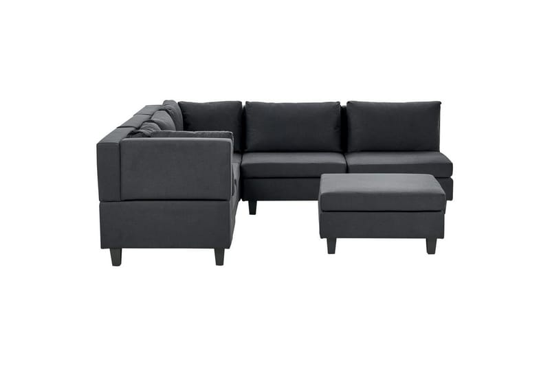 5-sits Hörnsoffa med fotpall Unstad Svart, Högervänd, Polyester - Svart, Högervänd, Polyester - Möbler - Soffa - Modulsoffa - Komplett modulsoffa