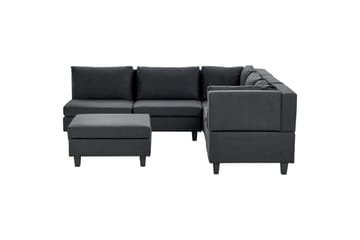 5-sits Hörnsoffa med fotpall Unstad Svart/svart, Vänstervänd, Polyester - Svart/svart, Vänstervänd, Polyester - Möbler - Soffa - Modulsoffa - Komplett modulsoffa