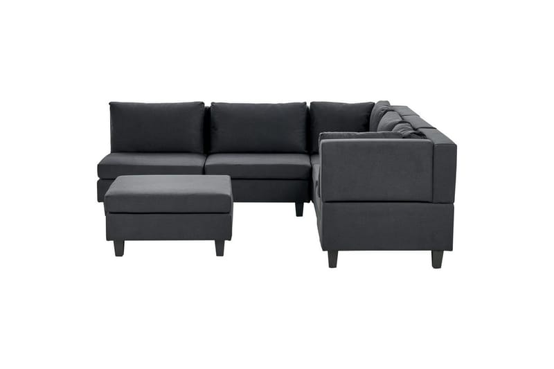 5-sits Hörnsoffa med fotpall Unstad Svart/svart, Vänstervänd, Polyester - Svart/svart, Vänstervänd, Polyester - Möbler - Soffa - Modulsoffa - Komplett modulsoffa