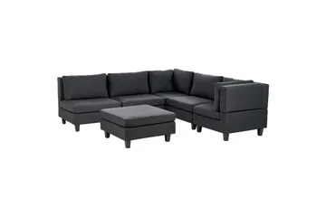 5-sits Hörnsoffa med fotpall Unstad Svart/svart, Vänstervänd, Polyester - Svart/svart, Vänstervänd, Polyester - Möbler - Soffa - Modulsoffa - Komplett modulsoffa