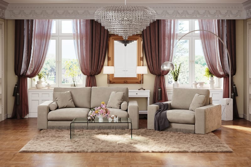 Adelsö by Gynning 3-sits Djup Sammetssoffa - Beige - Möbler - Soffa - 3 sits soffa