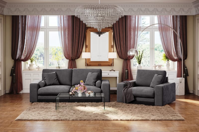 Adelsö by Gynning 3-sits Djup Sammetssoffa - Mörkgrå - Möbler - Soffa - Sammetssoffa