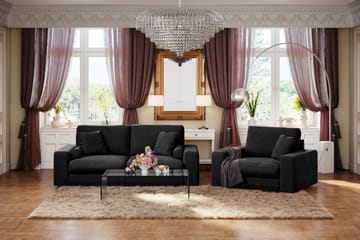 Adelsö by Gynning 3-sits Djup Sammetssoffa - Svart - Möbler - Soffa - 3 sits soffa