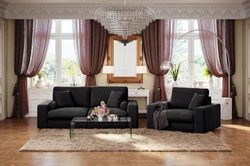 Adelsö by Gynning 3-sits Djup Sammetssoffa - Svart - Möbler - Soffa - Sammetssoffa