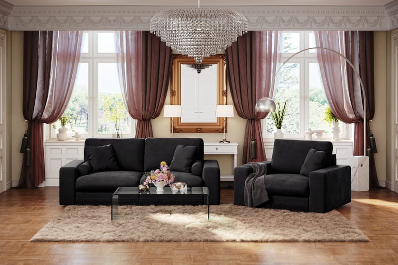 Adelsö by Gynning 3-sits Djup Sammetssoffa - Svart - Möbler - Soffa - Sammetssoffa