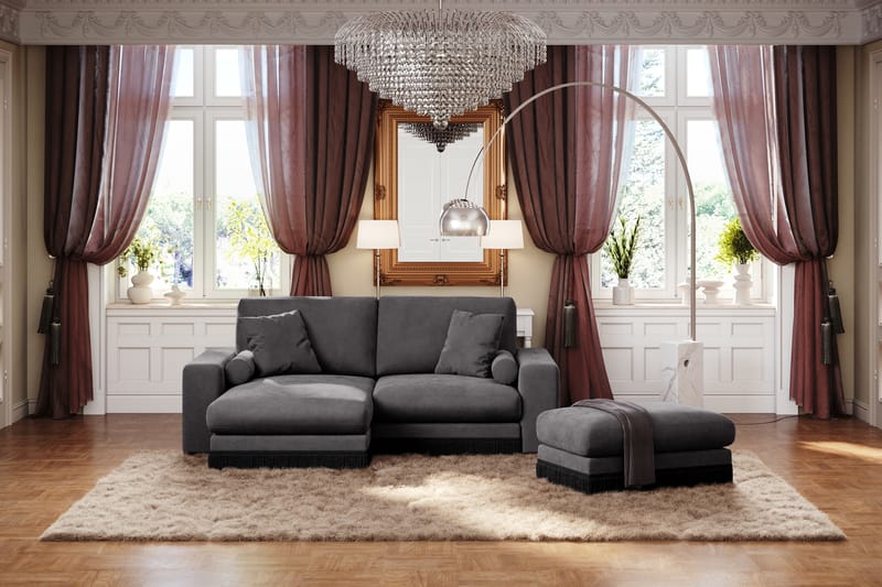 Adelsö by Gynning 3-sits Vändbar L-formad Djup Divansoffa i Sammet - Mörkgrå - Möbler - Soffa - Divansoffa & schäslongsoffa - 3 sits soffa med divan