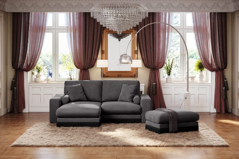 Adelsö by Gynning 3-sits Vändbar L-formad Djup Divansoffa i Sammet - Mörkgrå - Möbler - Soffa - Sammetssoffa