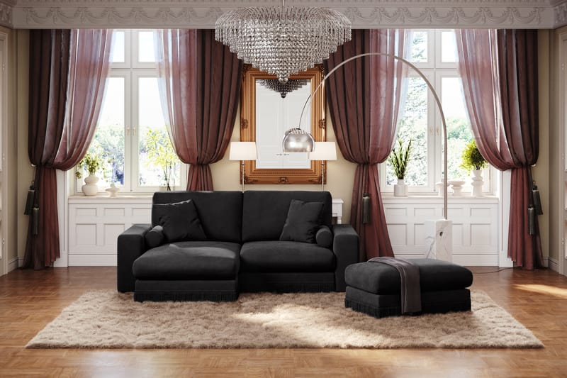Adelsö by Gynning 3-sits Vändbar L-formad Djup Divansoffa i Sammet - Svart - Möbler - Soffa - Divansoffa & schäslongsoffa - 3 sits soffa med divan