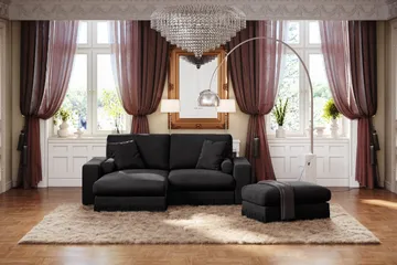 Adelsö by Gynning 3-sits Vändbar L-formad Djup Divansoffa i Sammet - Svart - Möbler - Soffa - Sammetssoffa