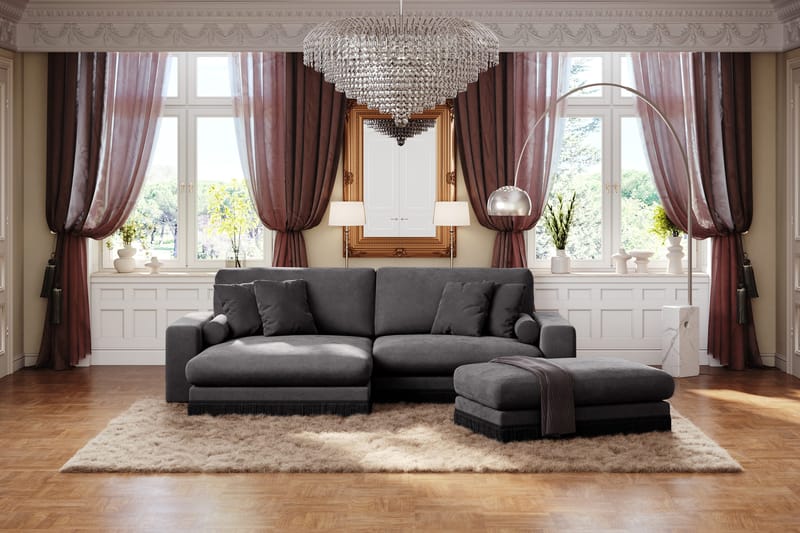 Adelsö by Gynning 4-sits Vändbar L-formad Djup Divansoffa i Sammet - Mörkgrå - Möbler - Soffa - Divansoffa & schäslongsoffa - 4 sits soffa med divan