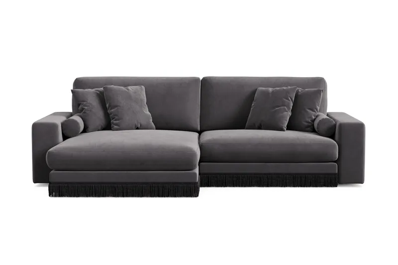Adelsö by Gynning 4-sits Vändbar L-formad Djup Divansoffa i Sammet, Mörkgrå