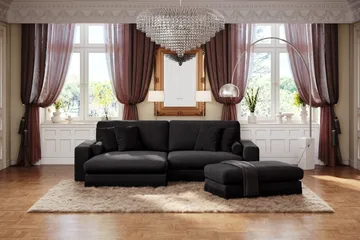 Adelsö by Gynning 4-sits Vändbar L-formad Djup Divansoffa i Sammet - Svart - Möbler - Soffa - Divansoffa & schäslongsoffa - 4 sits soffa med divan