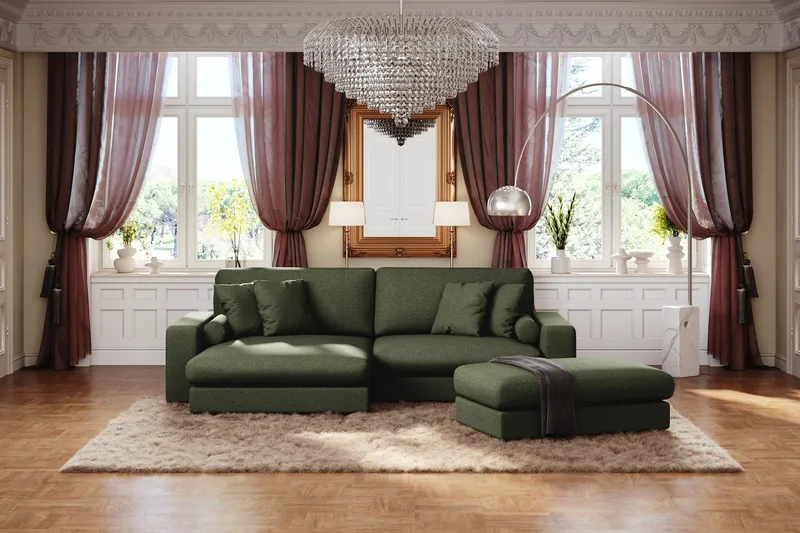 Adelsö by Gynning 4-sits Vändbar L-formad Djup Divansoffa i Tyg - Grön - Möbler - Soffa - Divansoffa & schäslongsoffa - 4 sits soffa med divan