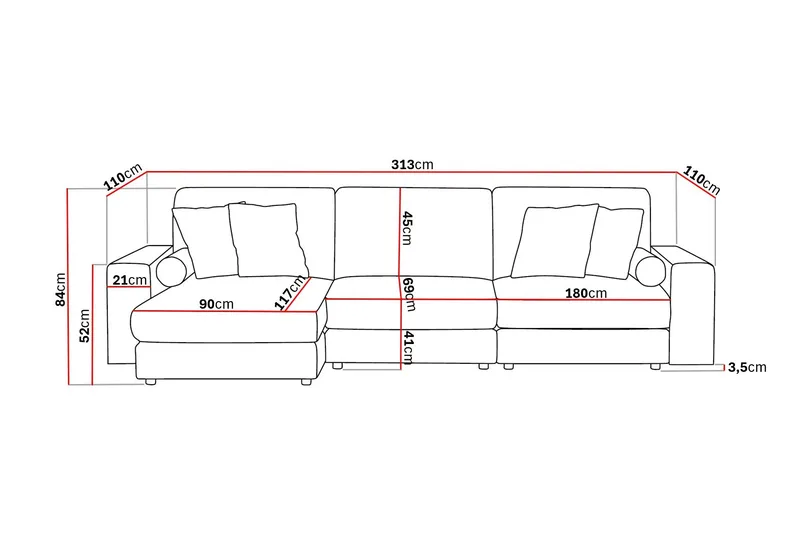 Adelsö by Gynning 5-sits Vändbar L-formad Djup Divansoffa i bred Manchester - Mörkbrun - Möbler - Soffa - Divansoffa & schäslongsoffa