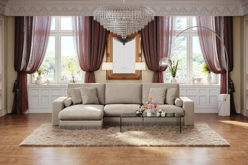 Adelsö by Gynning 5-sits Vändbar L-formad Djup Divansoffa i Sammet - Beige - Möbler - Soffa - Sammetssoffa