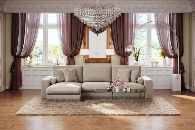 Adelsö by Gynning 5-sits Vändbar L-formad Djup Divansoffa i Sammet - Beige - Möbler - Soffa - Divansoffa & schäslongsoffa