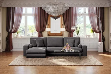 Adelsö by Gynning 5-sits Vändbar L-formad Djup Divansoffa i Sammet - Mörkgrå - Möbler - Soffa - Sammetssoffa