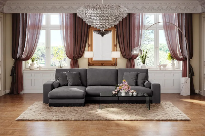 Adelsö by Gynning 5-sits Vändbar L-formad Djup Divansoffa i Sammet - Mörkgrå - Möbler - Soffa - Sammetssoffa