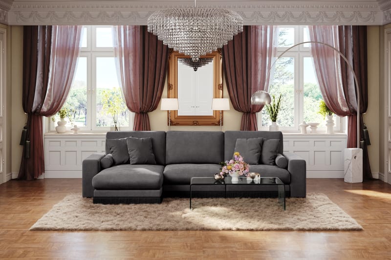 Adelsö by Gynning 5-sits Vändbar L-formad Djup Divansoffa i Sammet - Mörkgrå - Möbler - Soffa - Divansoffa & schäslongsoffa