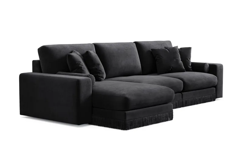 Adelsö by Gynning 5-sits Vändbar L-formad Djup Divansoffa i Sammet - Svart - Möbler - Soffa - Sammetssoffa