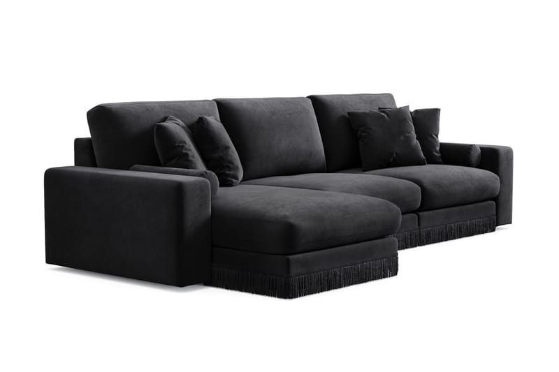 Adelsö by Gynning 5-sits Vändbar L-formad Djup Divansoffa i Sammet - Svart - Möbler - Soffa - Sammetssoffa