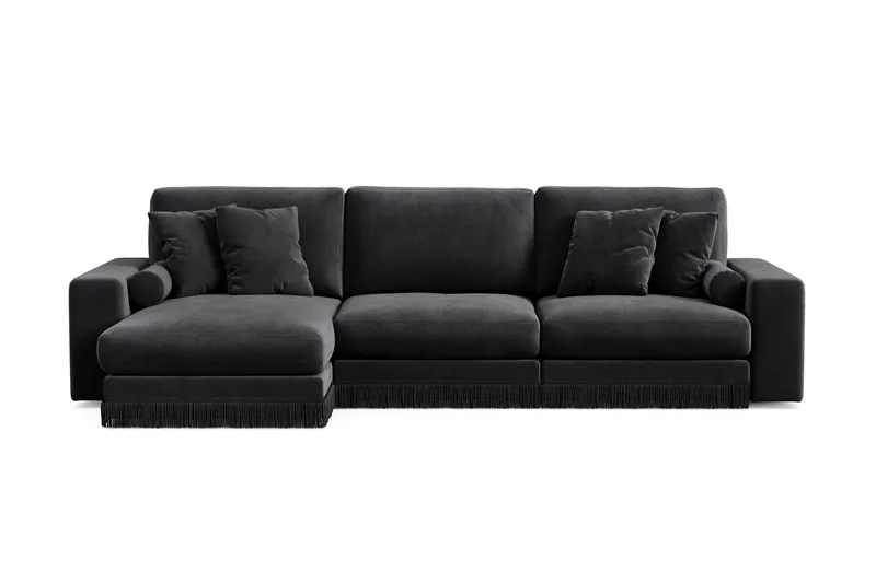 Adelsö by Gynning 5-sits Vändbar L-formad Djup Divansoffa i Sammet, Svart