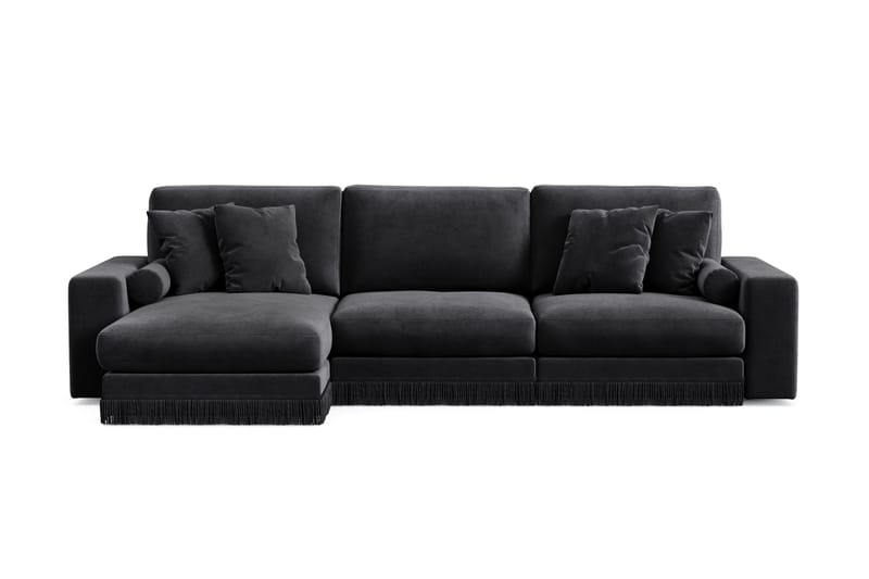 Adelsö by Gynning 5-sits Vändbar L-formad Djup Divansoffa i Sammet, Svart