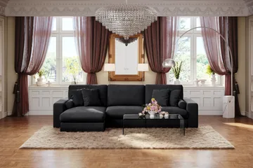 Adelsö by Gynning 5-sits Vändbar L-formad Djup Divansoffa i Sammet - Svart - Möbler - Soffa - Sammetssoffa