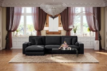 Adelsö by Gynning 5-sits Vändbar L-formad Djup Divansoffa i Sammet - Svart - Möbler - Soffa - Divansoffa & schäslongsoffa