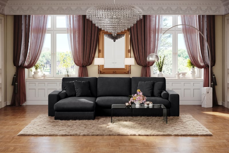 Adelsö by Gynning 5-sits Vändbar L-formad Djup Divansoffa i Sammet - Svart - Möbler - Soffa - Divansoffa & schäslongsoffa