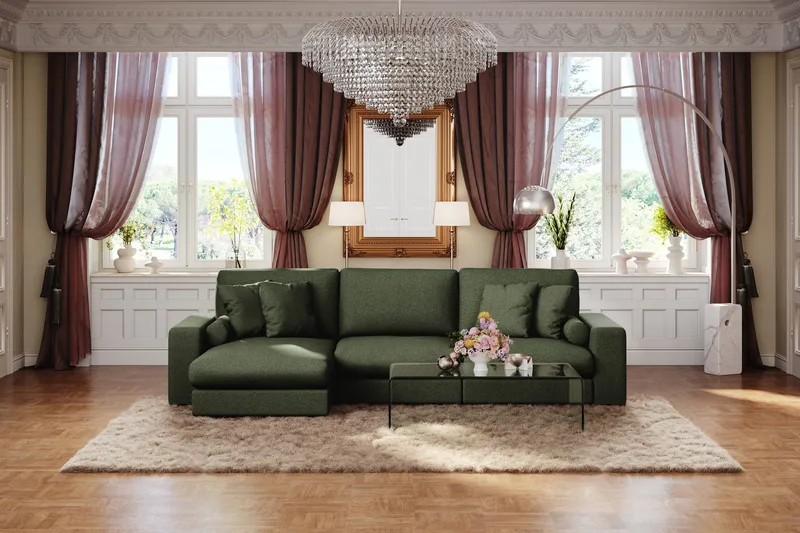 Adelsö by Gynning 5-sits Vändbar L-formad Djup Divansoffa i Tyg - Grön - Möbler - Soffa - Divansoffa & schäslongsoffa