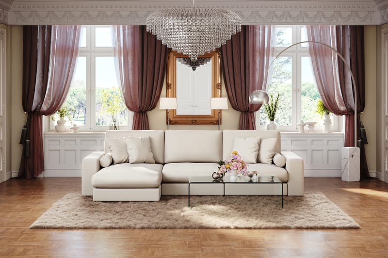 Adelsö by Gynning 5-sits Vändbar L-formad Djup Divansoffa i Tyg - Ljusbeige - Möbler - Soffa - Divansoffa & schäslongsoffa