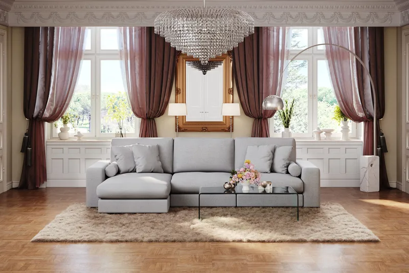 Adelsö by Gynning 5-sits Vändbar L-formad Djup Divansoffa i Tyg - Ljusgrå - Möbler - Soffa - Divansoffa & schäslongsoffa