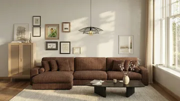 Adelsö by Gynning 6-sits Vändbar L-formad Djup Divansoffa i bred Manchester - Mörkbrun - Möbler - Soffa - Divansoffa & schäslongsoffa