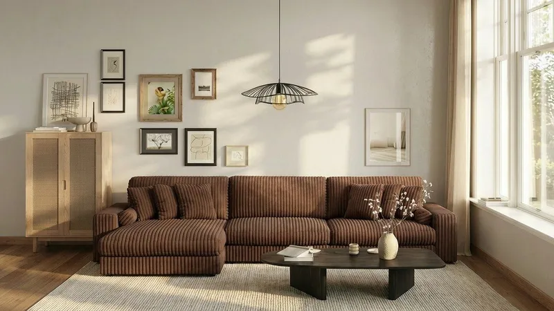 Adels ö by Gynning 6-sits Vändbar L-formad Djup Divansoffa i bred Manchester - Mörkbrun - Möbler - Soffa - Divansoffa & schäslongsoffa