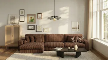 Adelsö by Gynning 6-sits Vändbar L-formad Djup Divansoffa i bred Manchester - Mörkbrun - Möbler - Soffa - Divansoffa & schäslongsoffa