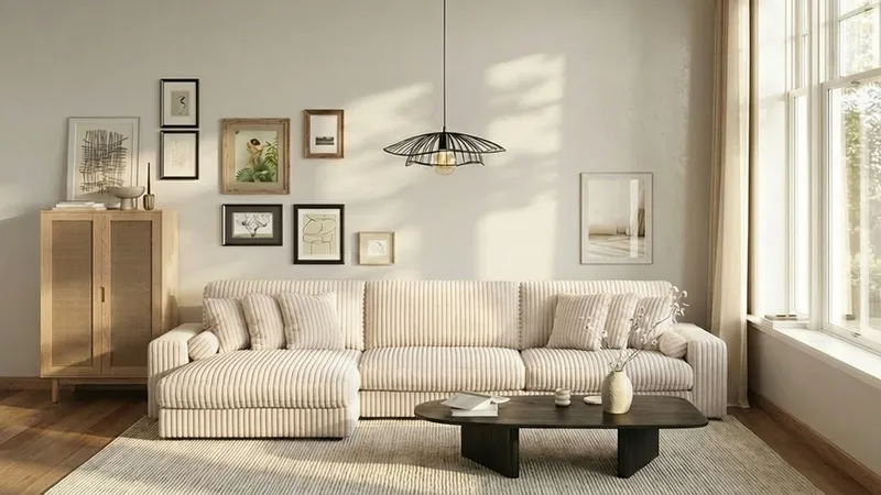 Adelsö by Gynning 6-sits Vändbar L-formad Djup Divansoffa i Manchester - Beige - Möbler - Soffa - Divansoffa & schäslongsoffa