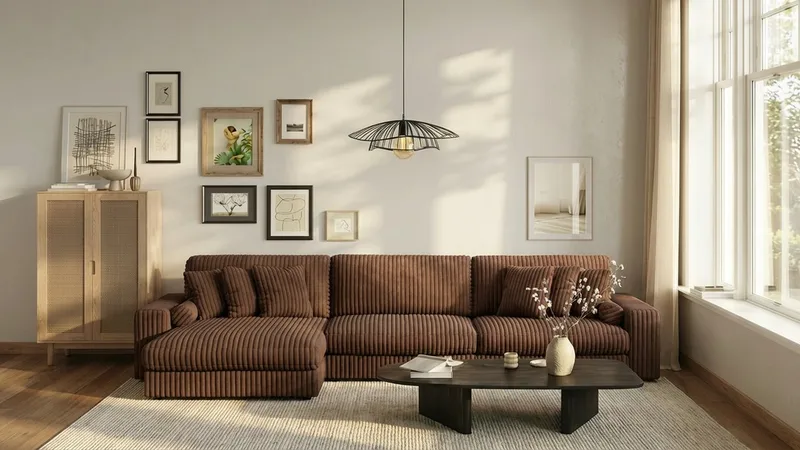 Adelsö by Gynning 6-sits Vändbar L-formad Djup Divansoffa i Manchester - Mörkbrun - Möbler - Soffa - Divansoffa & schäslongsoffa