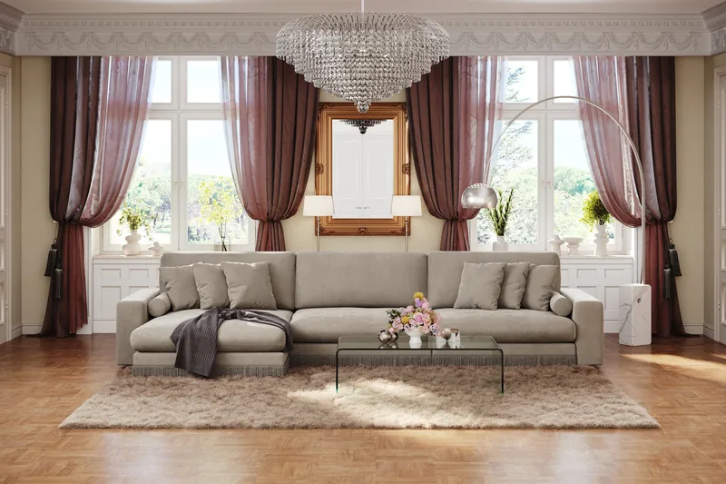 Adelsö by Gynning 6-sits Vändbar L-formad Djup Divansoffa i Sammet - Beige - Möbler - Soffa - Sammetssoffa