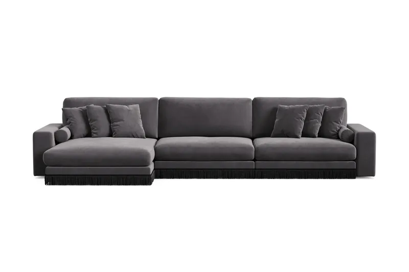 Adelsö by Gynning 6-sits Vändbar L-formad Djup Divansoffa i Sammet, Mörkgrå