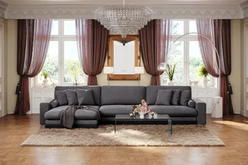 Adelsö by Gynning 6-sits Vändbar L-formad Djup Divansoffa i Sammet - Mörkgrå - Möbler - Soffa - Sammetssoffa