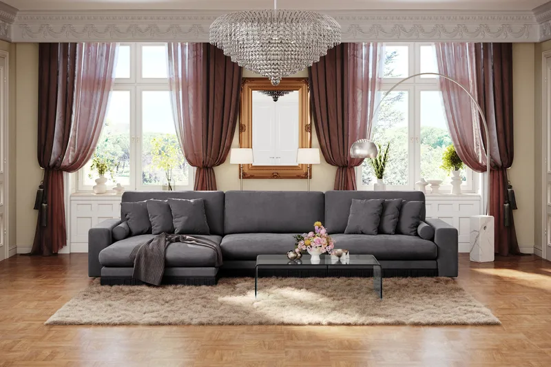 Adelsö by Gynning 6-sits Vändbar L-formad Djup Divansoffa i Sammet - Mörkgrå - Möbler - Soffa - Sammetssoffa