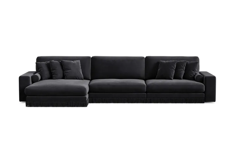 Adelsö by Gynning 6-sits Vändbar L-formad Djup Divansoffa i Sammet, Svart