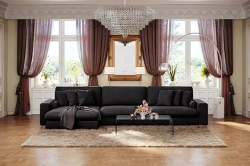 Adelsö by Gynning 6-sits Vändbar L-formad Djup Divansoffa i Sammet - Svart - Möbler - Soffa - Sammetssoffa