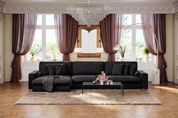 Adelsö by Gynning 6-sits Vändbar L-formad Djup Divansoffa i Sammet - Svart - Möbler - Soffa - Sammetssoffa