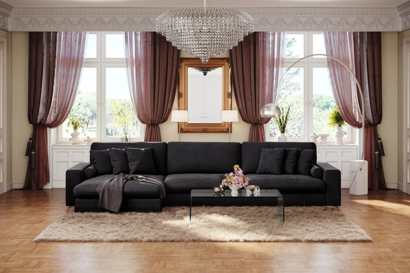 Adelsö by Gynning 6-sits Vändbar L-formad Djup Divansoffa i Sammet - Svart - Möbler - Soffa - Divansoffa & schäslongsoffa